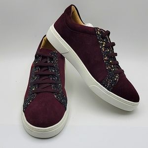 Marc Joseph Metropolitan Sneaker Wine Suede /Glitter. SIZE 6. S1034